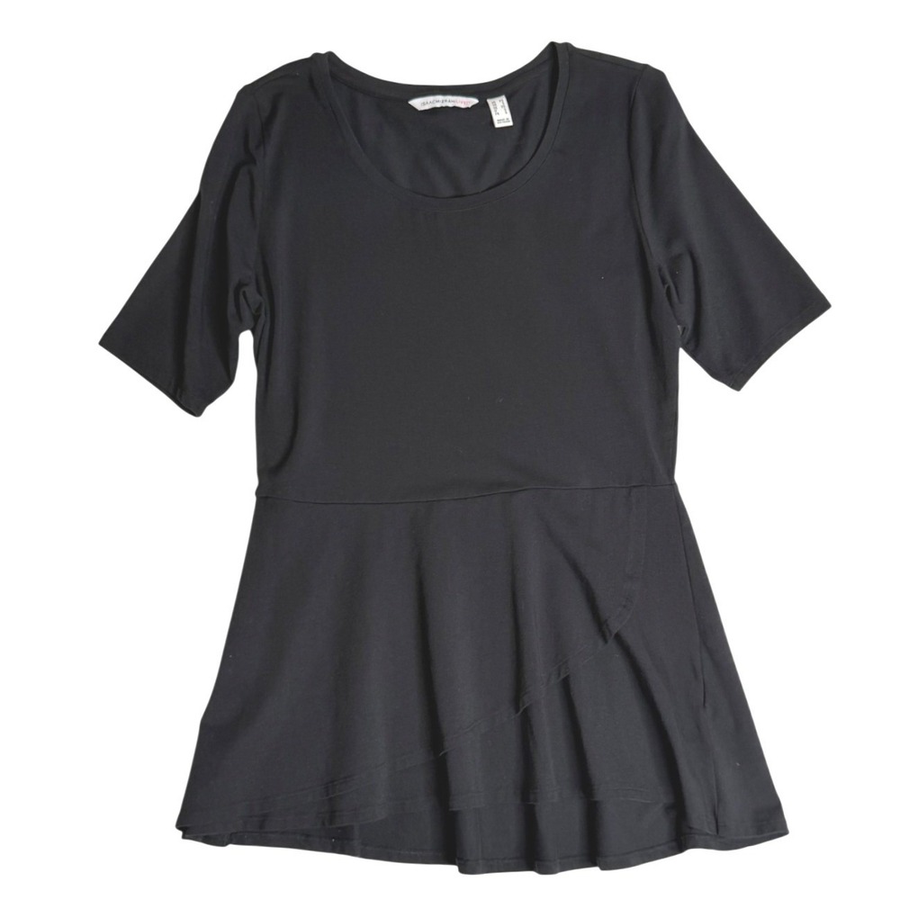 Isaac Mizrahi Live Peplum Tulip Hem Black Women's Top XS